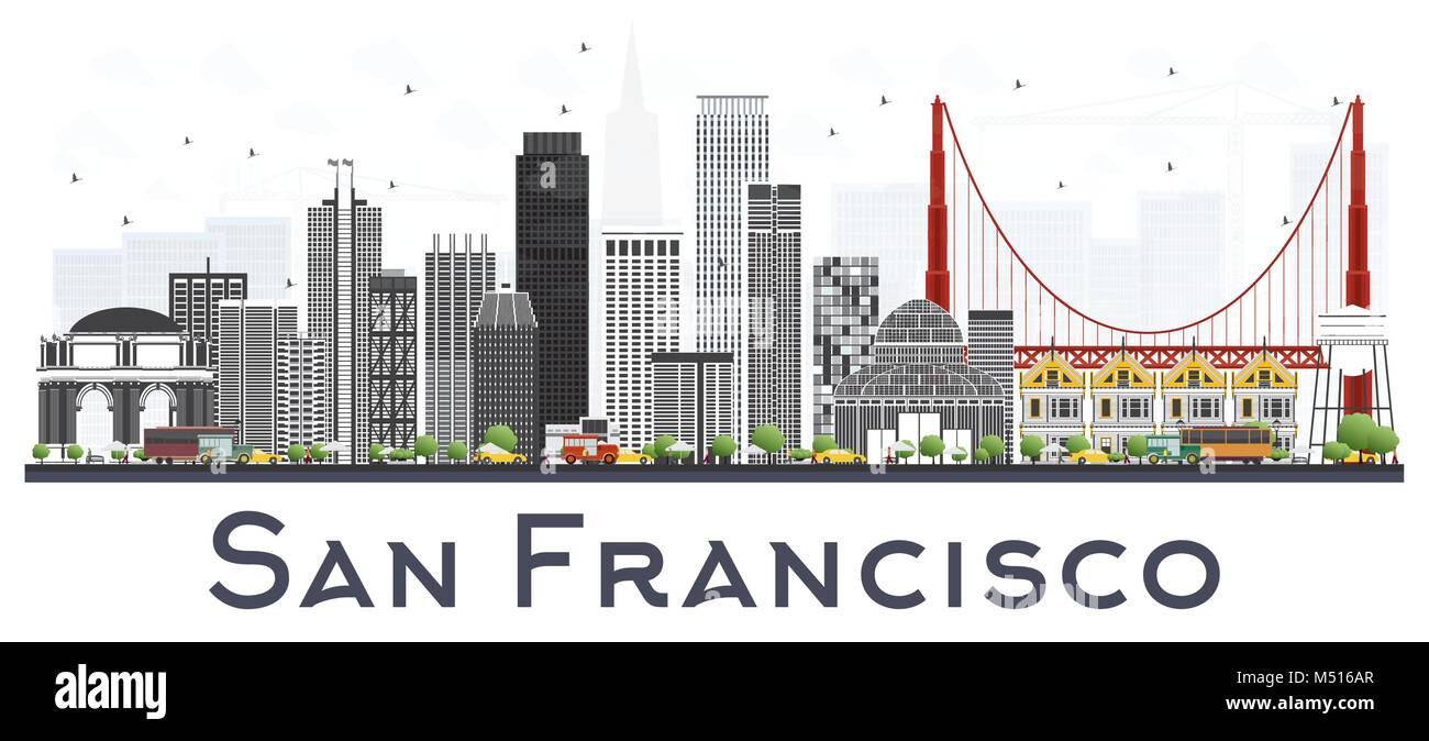 San Francisco USA Ville avec immeubles gris isolé sur blanc. Vector Illustration. Les voyages d'affaires et tourisme Concept avec des bâtiments modernes. Illustration de Vecteur