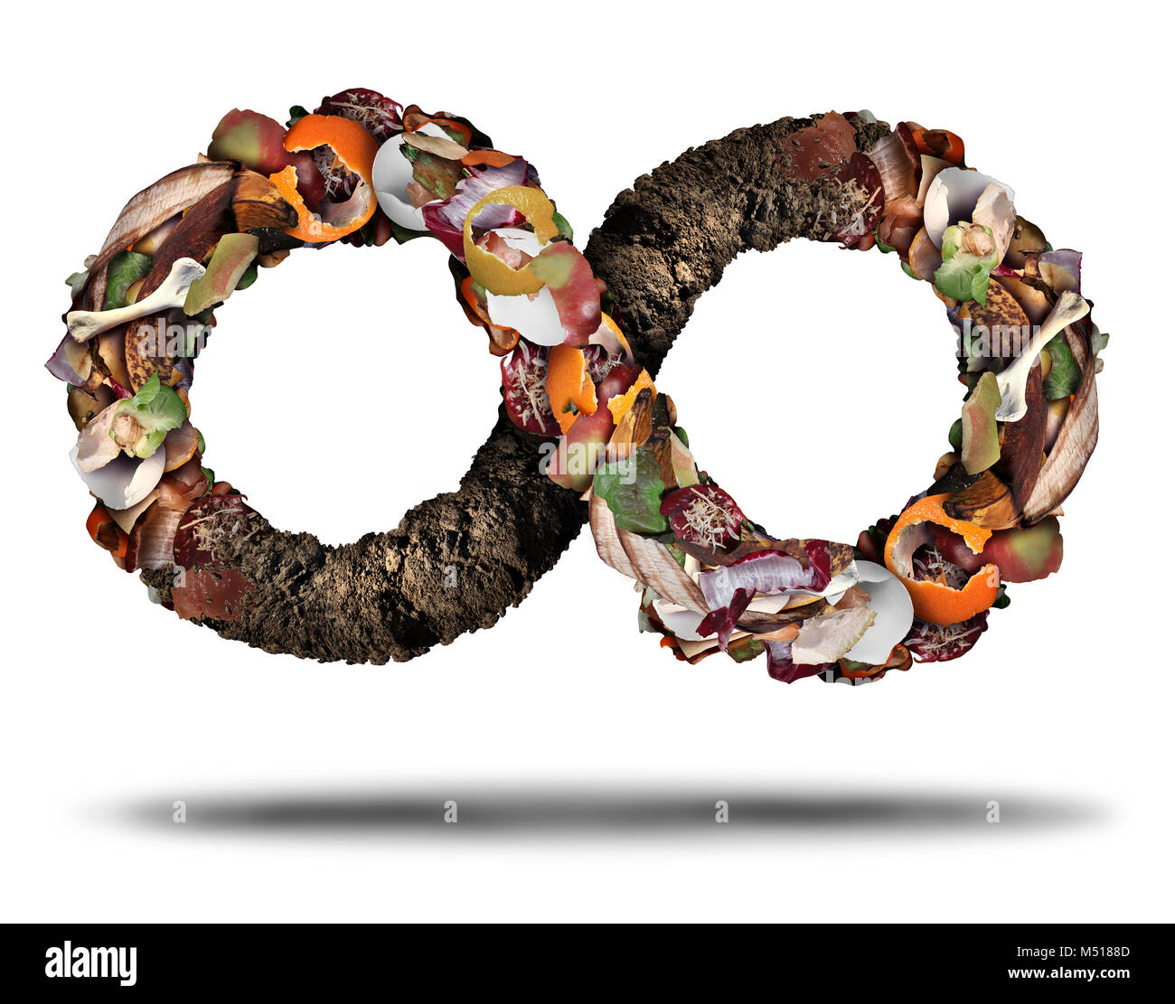 Symbole de compostage compost et le concept de système d'icône du cycle comme un tas de coquilles d'oeufs fruits pourrissant les os et les restes de légumes. Banque D'Images