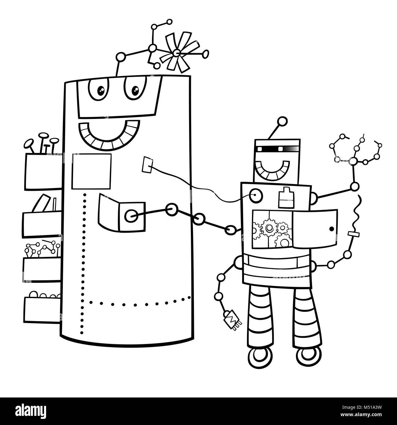 Cartoon caractères fantaisie robots livre couleur Banque D'Images