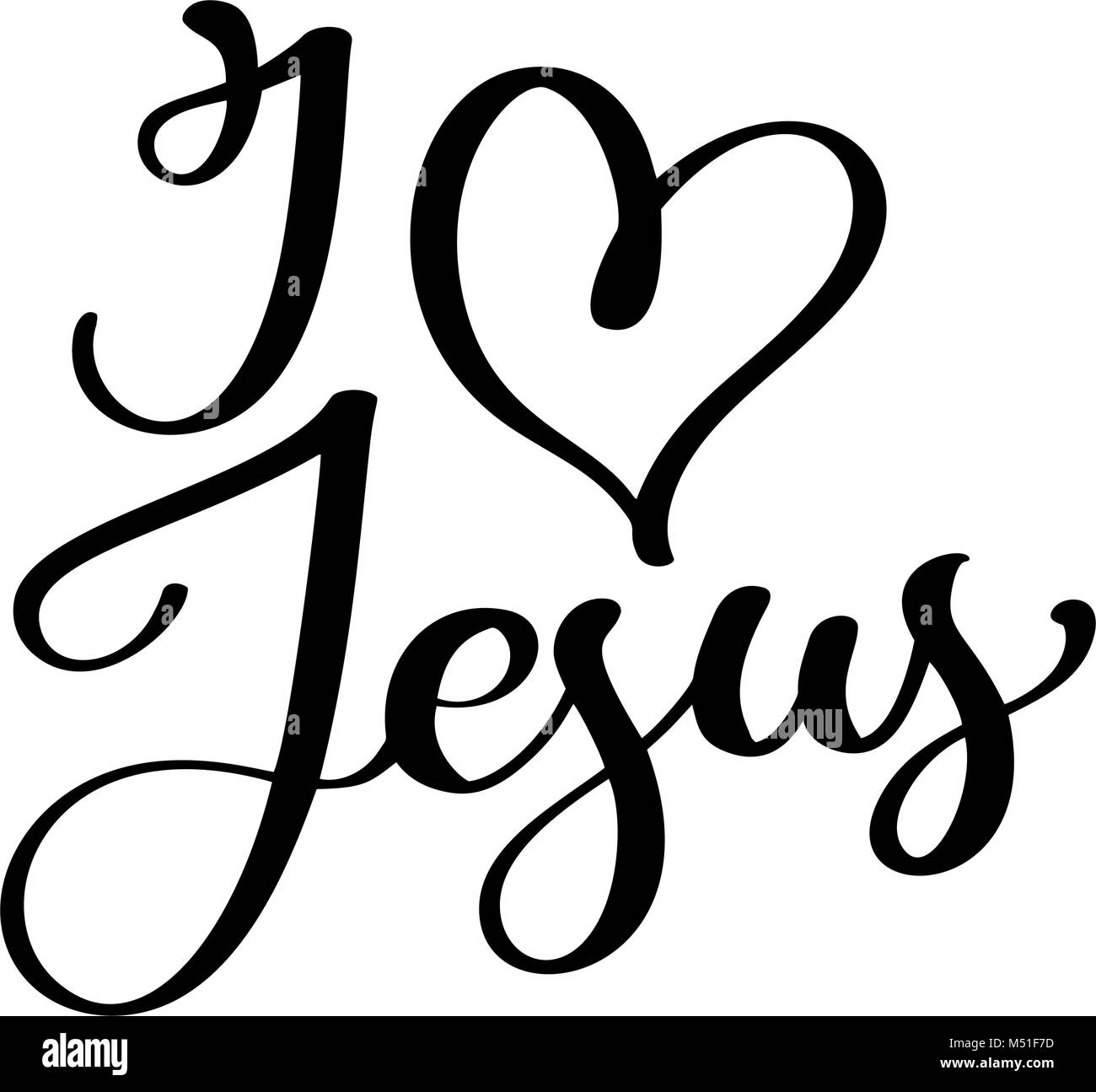 J'aime Jésus dessiné à la main avec lettrage coeur texte sur fond blanc. Lettrage calligraphie Vector illustration Illustration de Vecteur