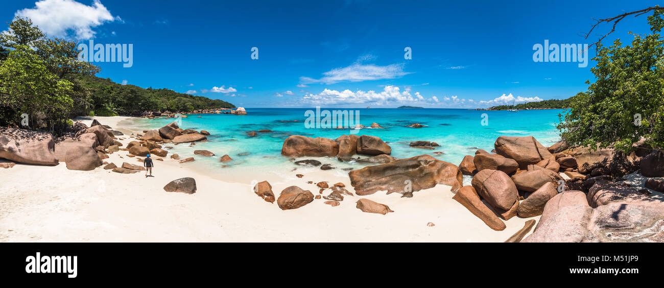 Anse Lazio beach tropical, l'île de Praslin, Seychelles Banque D'Images