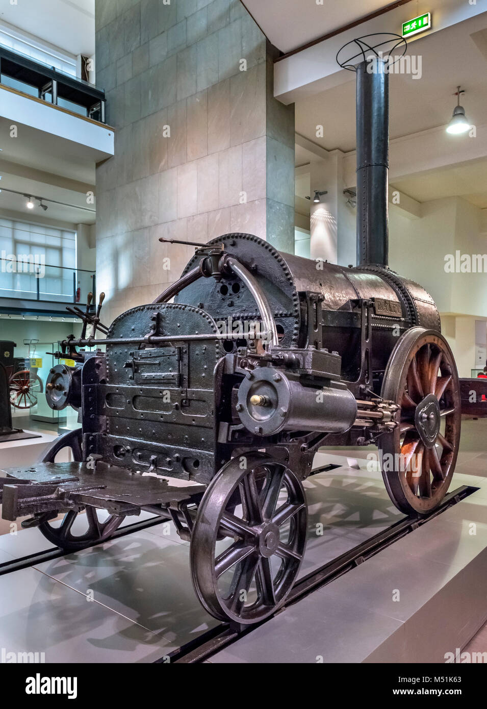 Stephenson's Rocket, la première locomotive à vapeur moderne construite par Robert Stephenson en 1829, maintenant dans le Science Museum, Londres Banque D'Images