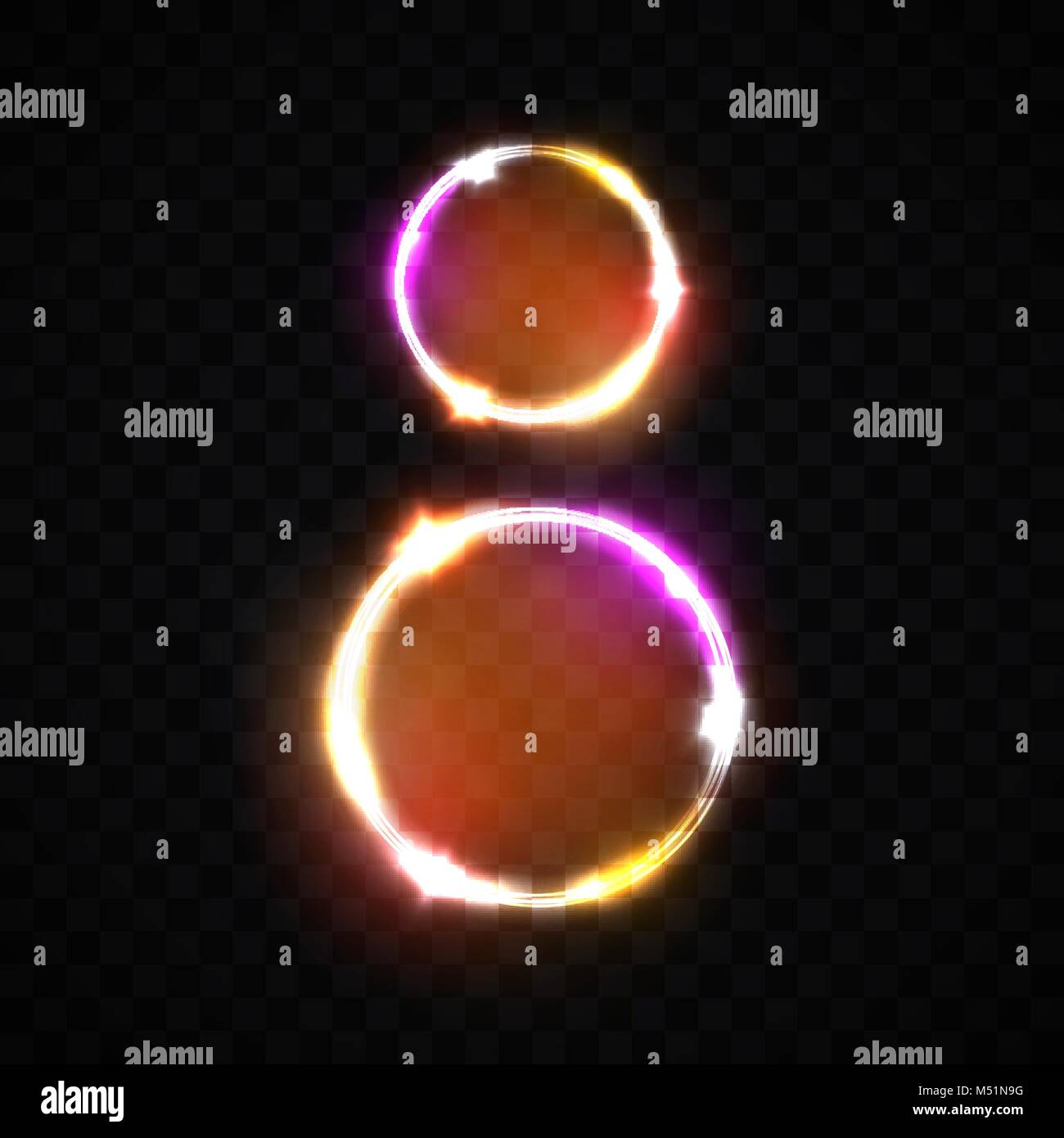 Deux cercles lumineux néon. Décoration pour la journée internationale des femmes 8 mars 8. Bannière lumineuse sur fond transparent. Carte de souhaits pour la journée des femmes. La lumière flash vector illustration en couleur. Illustration de Vecteur Deux cercles lumineux néon. Décoration pour la journée internationale des femmes 8 mars 8. Bannière lumineuse sur fond transparent. Carte de souhaits pour la journée des femmes. La lumière flash vector illustration en couleur. Illustration de Vecteur