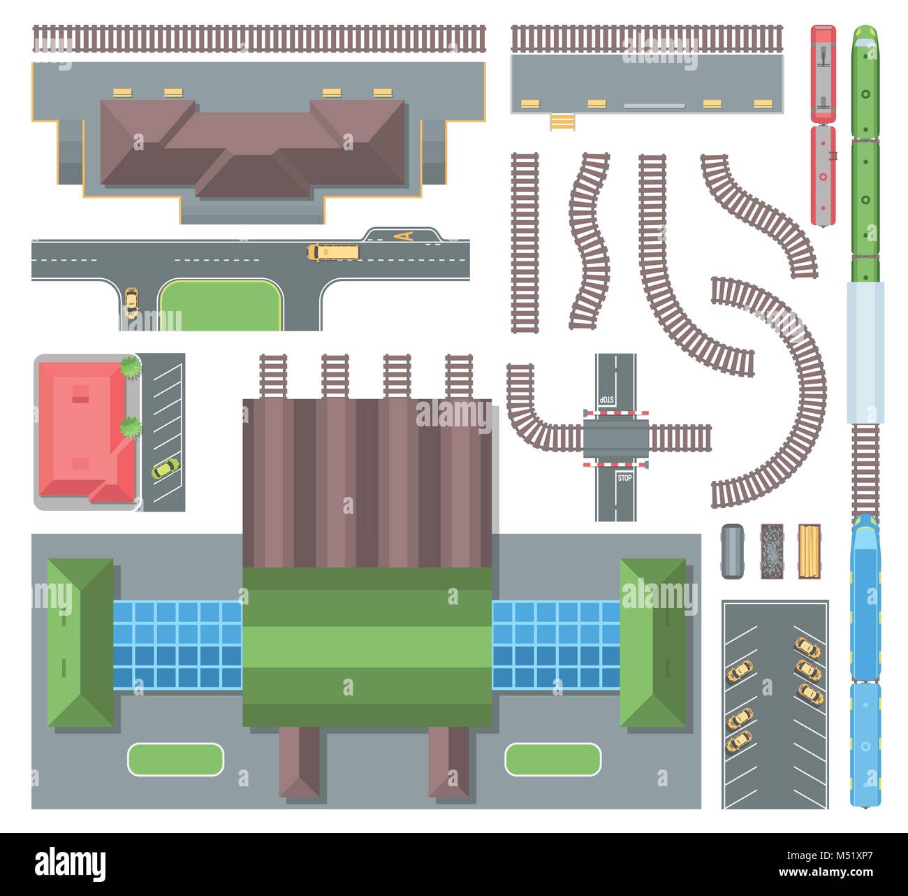 Éléments ferroviaires - ensemble d'objets vectoriels modernes Illustration de Vecteur