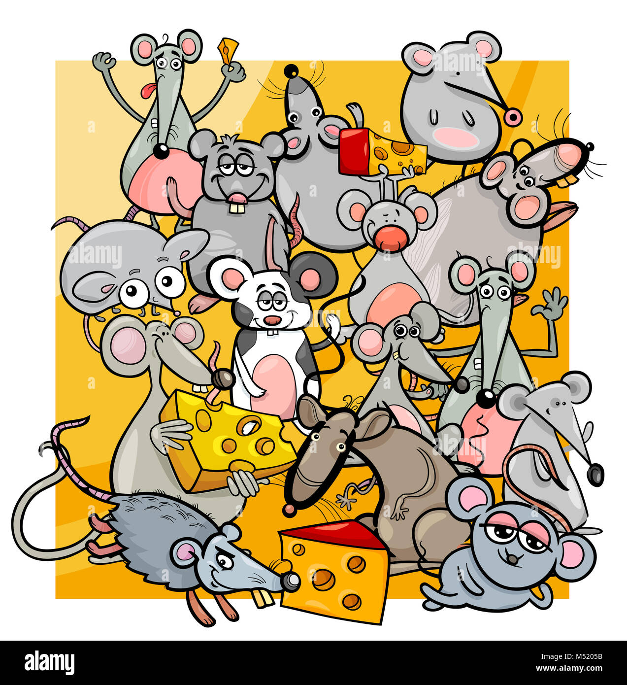Caricature des souris et des rats avec du fromage Banque D'Images