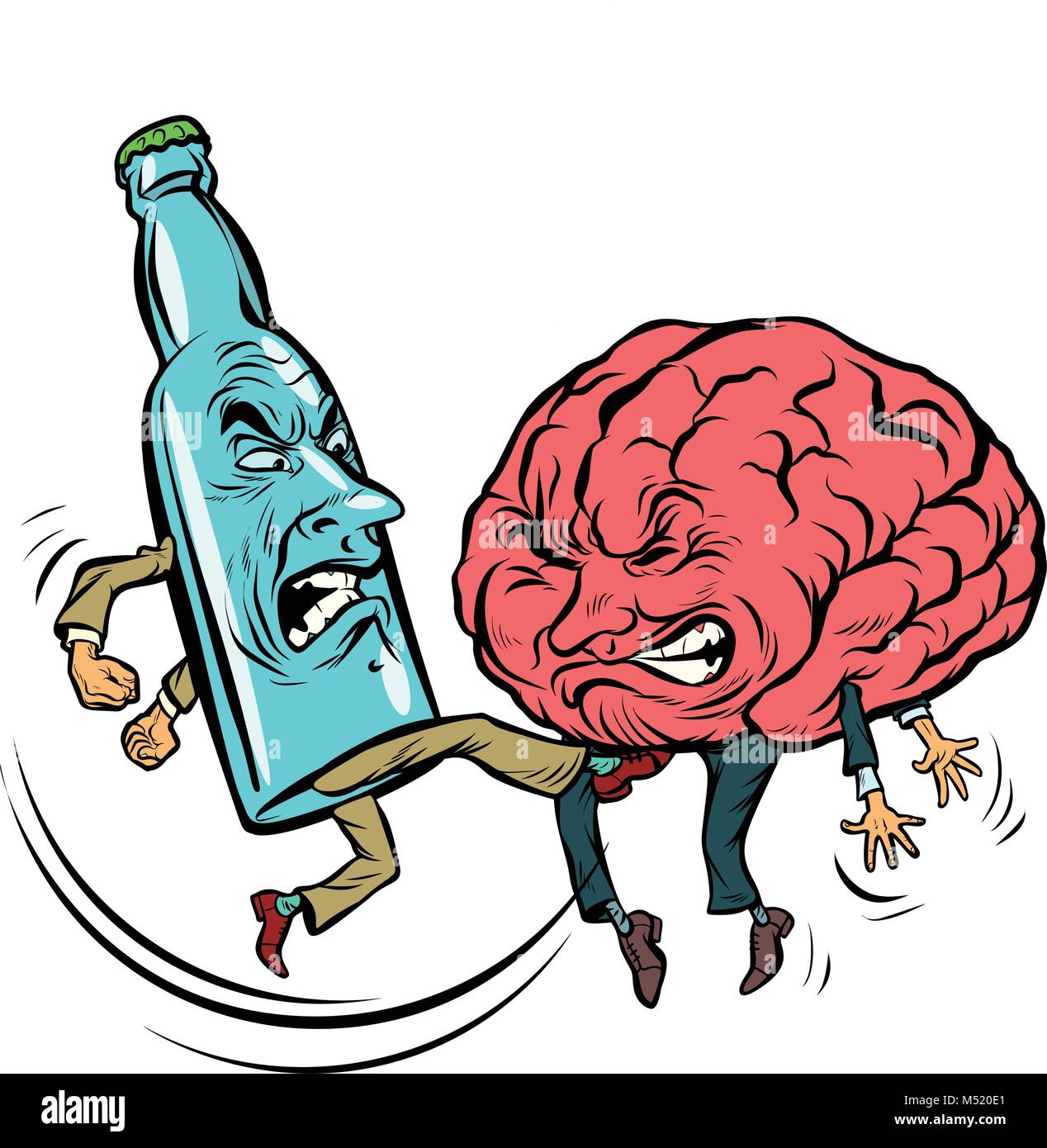 L'alcoolisme détruit le cerveau, ivre. lutte bouteille de vodka Illustration de Vecteur