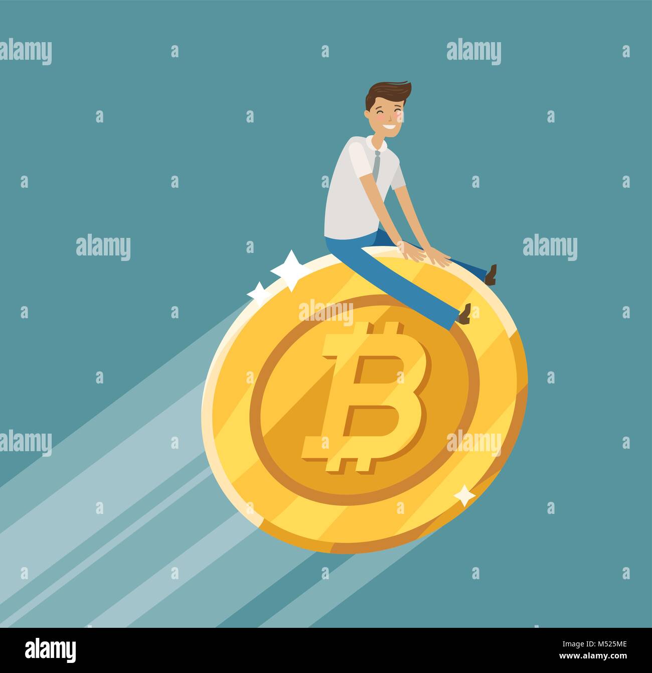 Concept d'entreprise. Monnaie blockchain crypto Bitcoin. Cartoon vector illustration Illustration de Vecteur