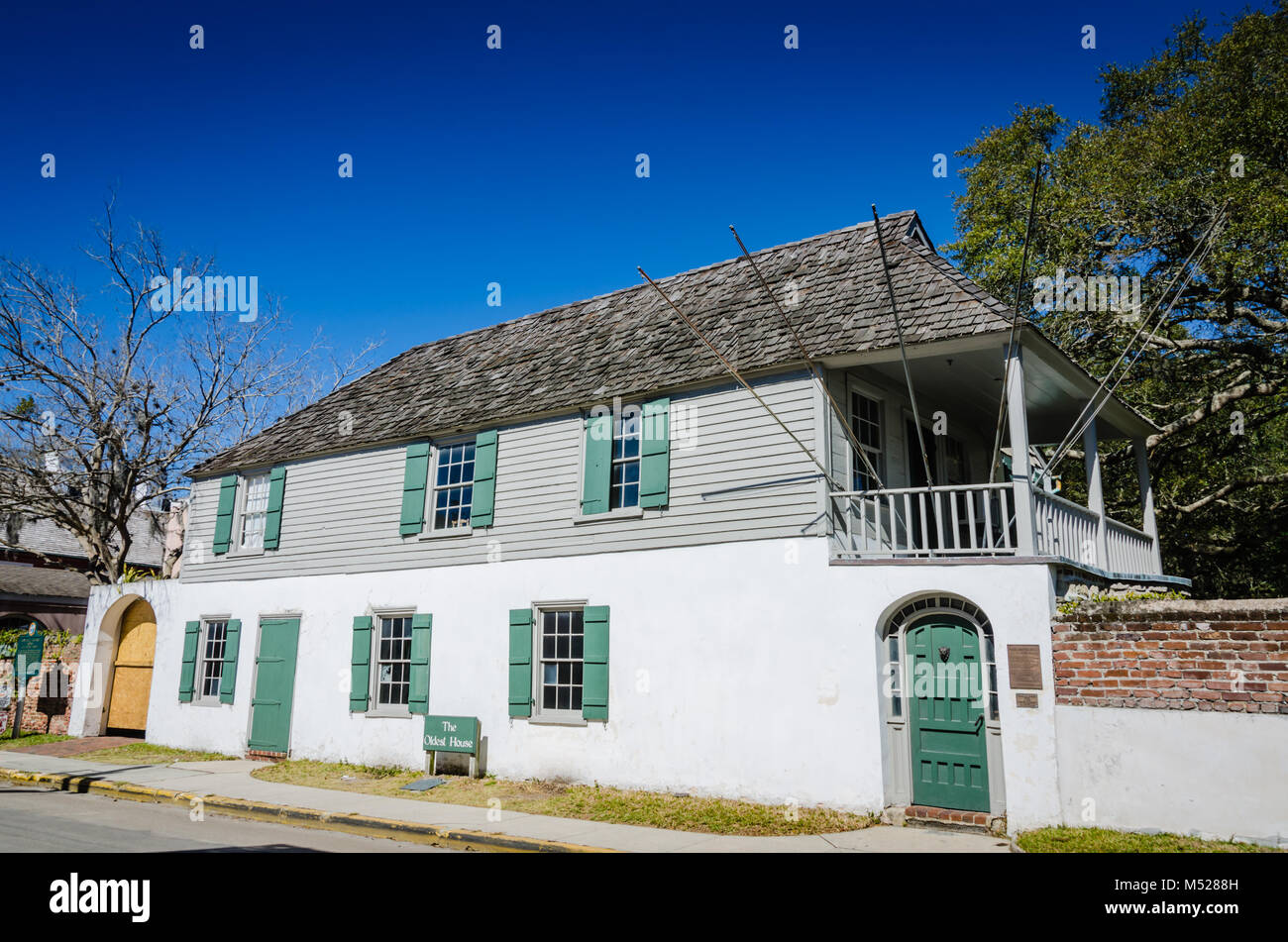 Datant du début des années 1700. l'González Alvarez-House, également connu sous le nom de la maison la plus ancienne, est une maison historique à Saint Augustine, en Floride. Banque D'Images