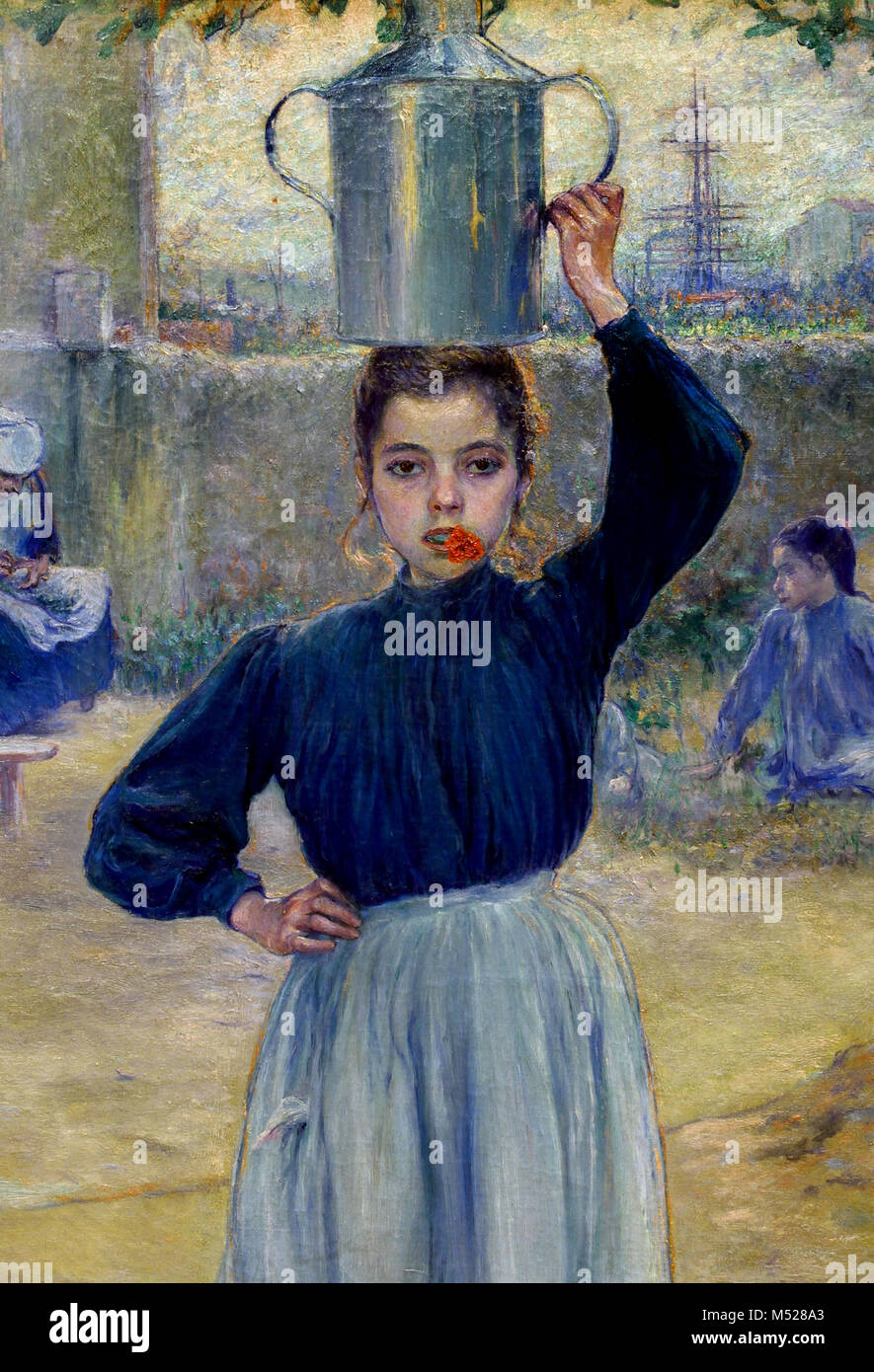 Le Petit Village Girl with Red Carnation1903 Adolfo Guiard (1860 - 1916) était un peintre basque dans le style impressionniste, 20ème siècle,, Espagne, Espagnol, Banque D'Images