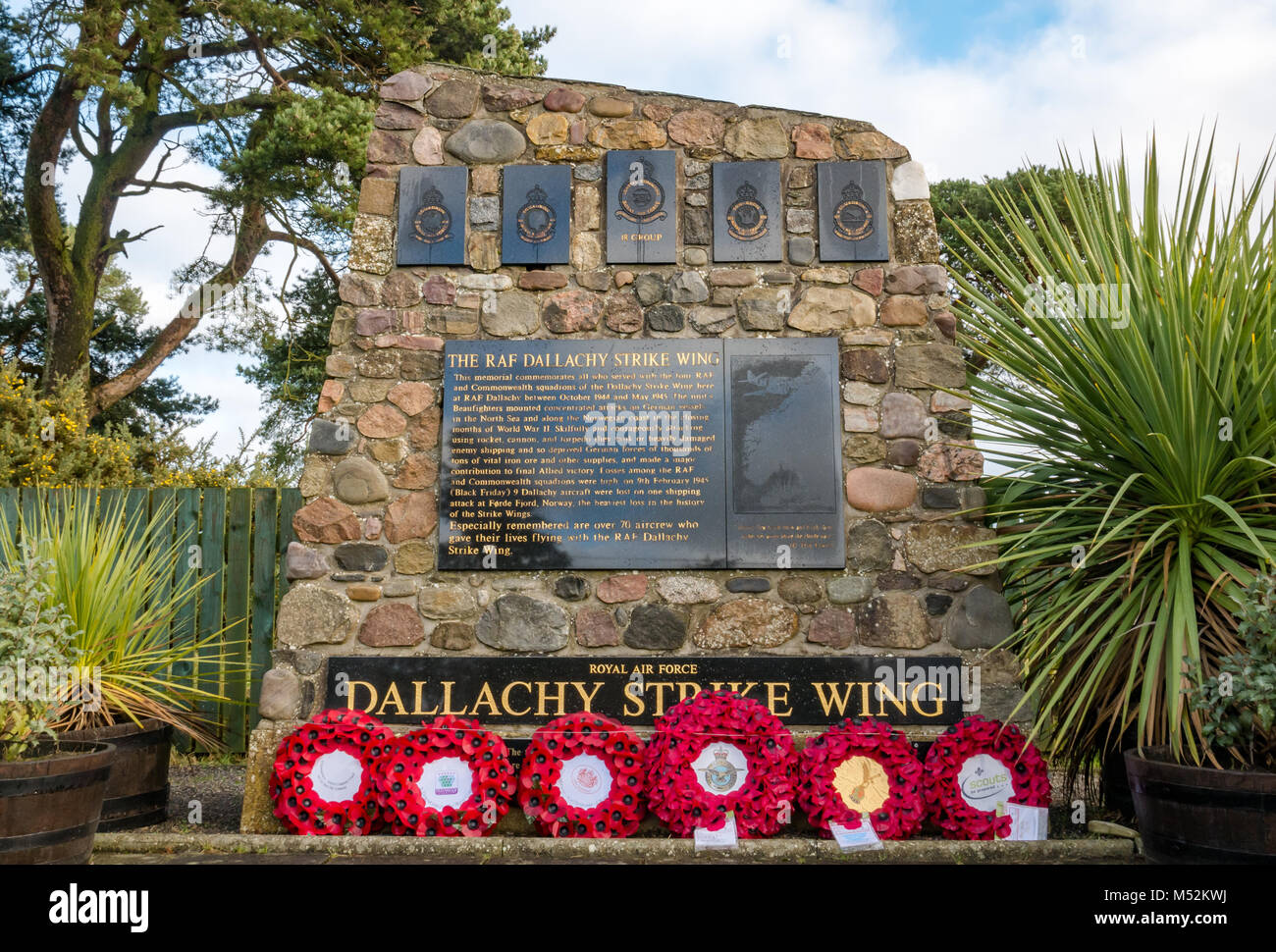 Monument à la Royal Air Force RAF aviateurs tués en grève Dallachy, Aile Noire et attaque vendredi en Norvège, Bogmuir, Moray, Ecosse, Royaume-Uni Banque D'Images