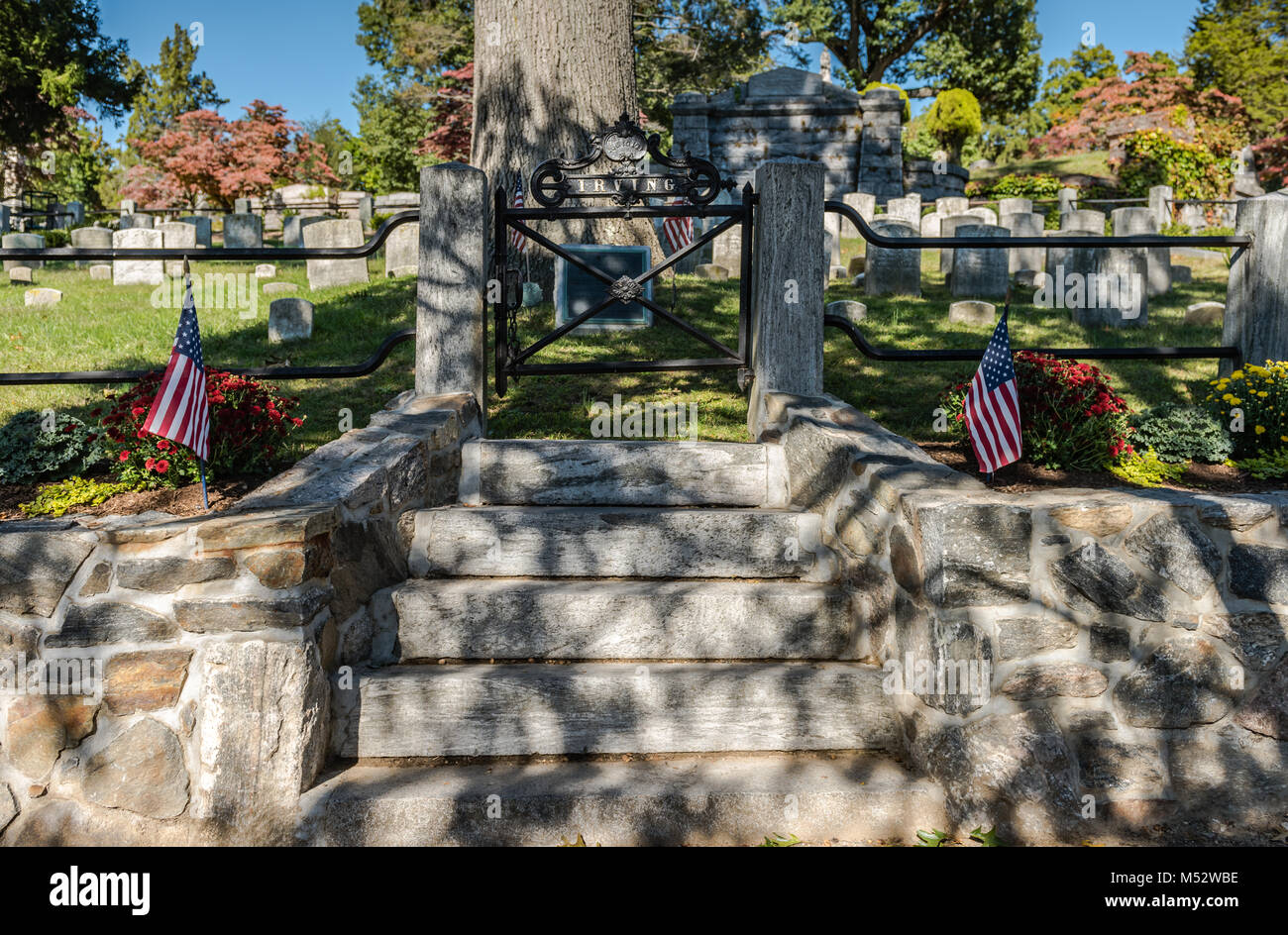 Cimetière de Sleepy Hollow Sleepy Hollow, New York, est le cimetière de nombreux personnages célèbres, y compris Washington Irving, dont l'histoire 'La Légende de Banque D'Images
