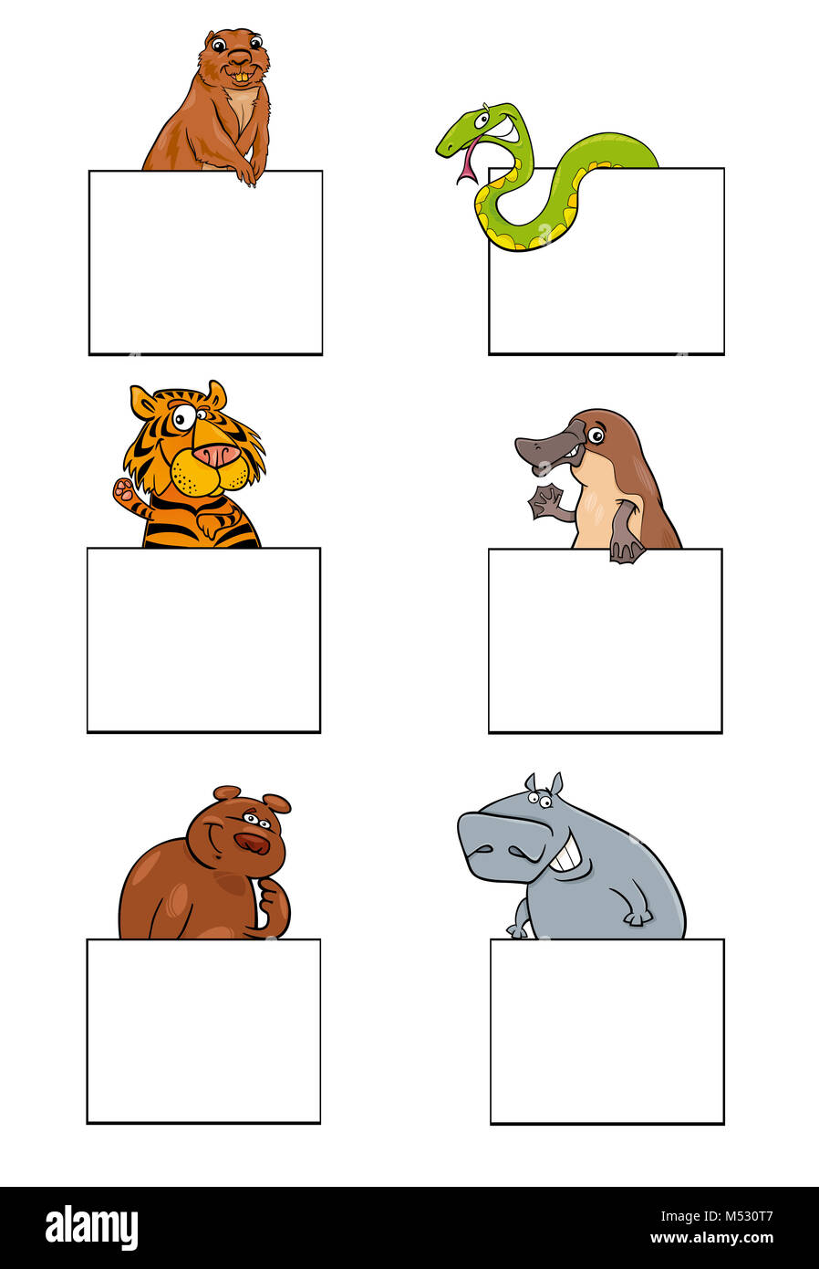 Cartoon animal caractères avec jeu de cartes Banque D'Images