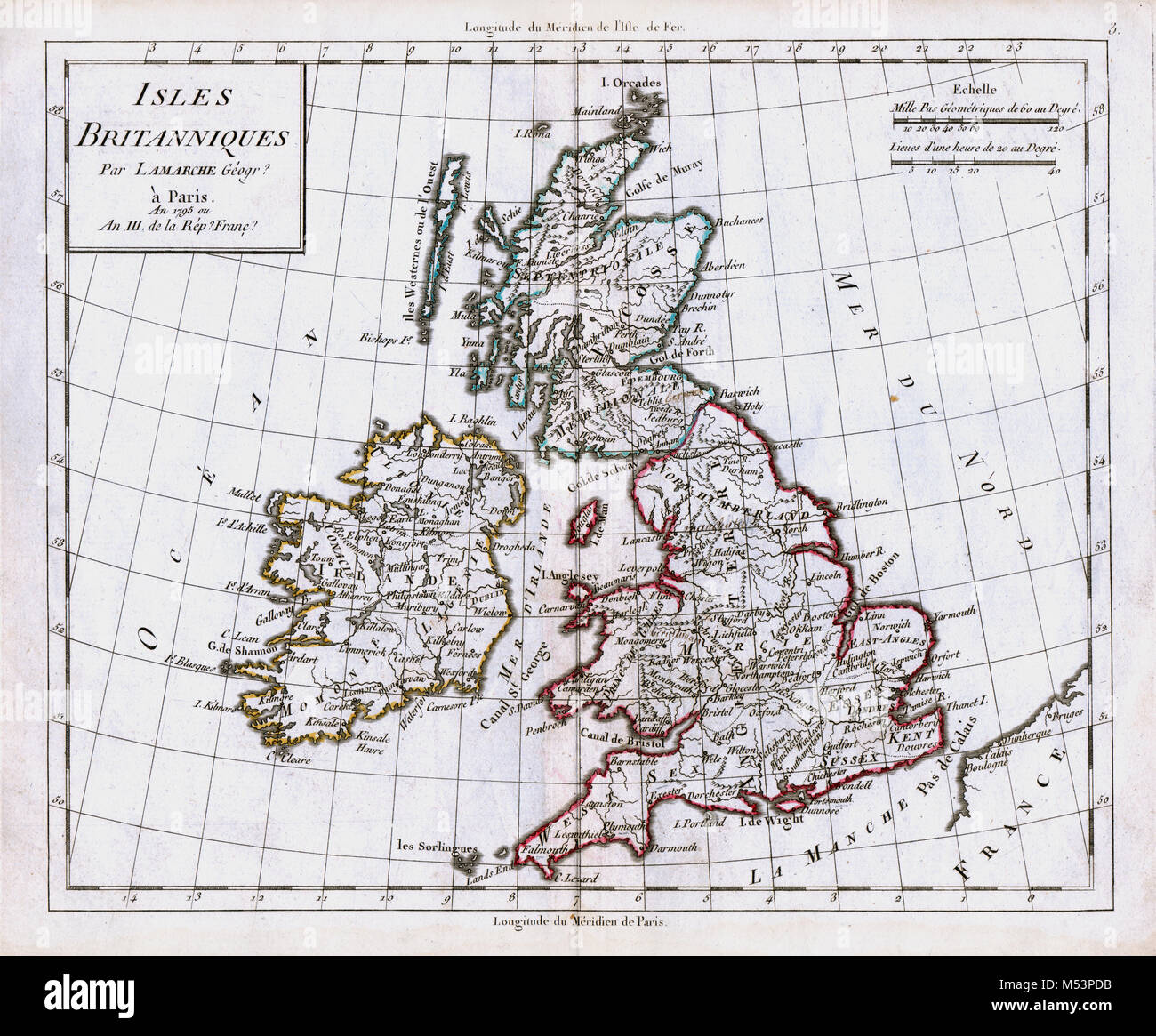 1830 Carte de l'Atlas Delamarche - Îles Britanniques - Grande Bretagne et Irlande - Angleterre Ecosse Pays de Galles Londres Banque D'Images