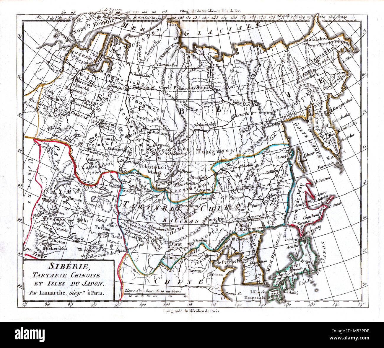 1830 Carte de l'Atlas Delamarche - Asie - Japon Chine Corée Russie Sibérie Banque D'Images
