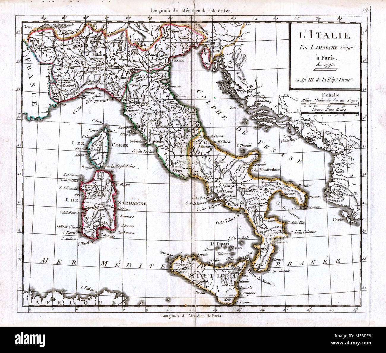 1795 Carte de l'Atlas Delamarche - Italie Banque D'Images