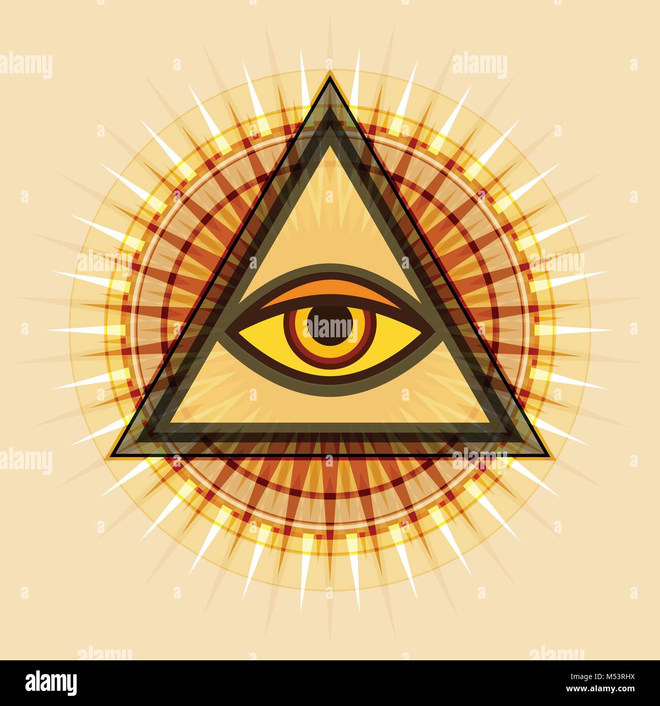 All-Seeing Eye de Dieu (l'Œil de la Providence | Oeil de l'Omniscience | Delta lumineux | Oculus Dei). Symbole sacré mystique de la Franc-maçonnerie et des Illuminati. Illustration de Vecteur