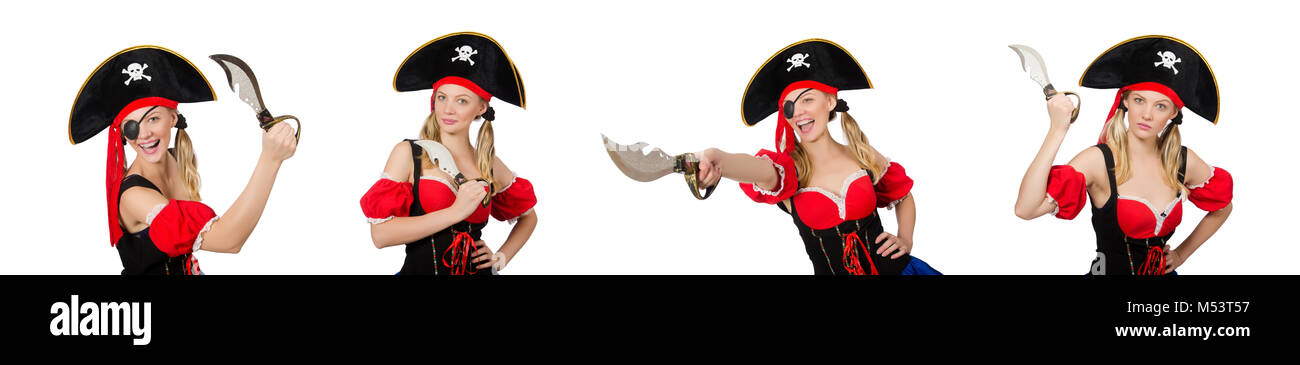 Femme pirate isolated on white Banque D'Images