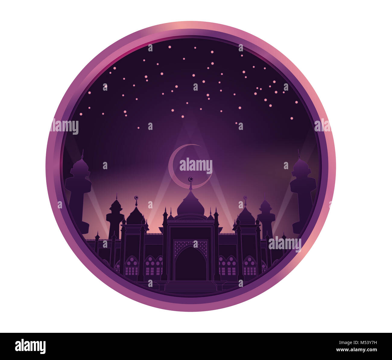 Mosquée de couleur violette sky night, Vector illustration Banque D'Images