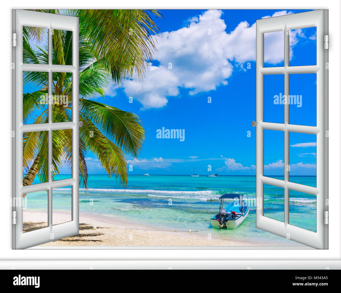 Fenêtre ouverte sur la mer Caraïbes République dominicaine Banque D'Images