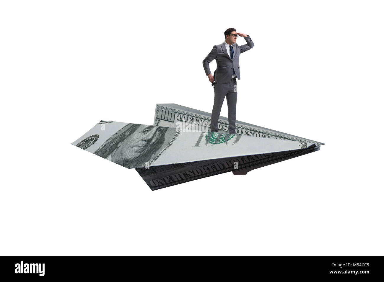 Businessman flying sur paper plane en concept d'entreprise Banque D'Images