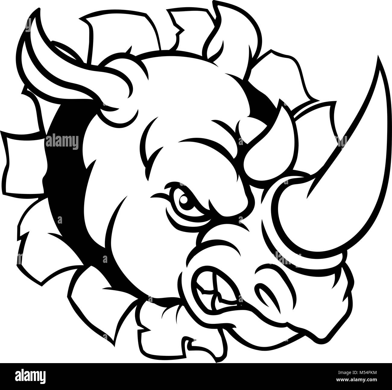 La colère du rhinocéros Mascotte Sports fond de rupture Illustration de Vecteur