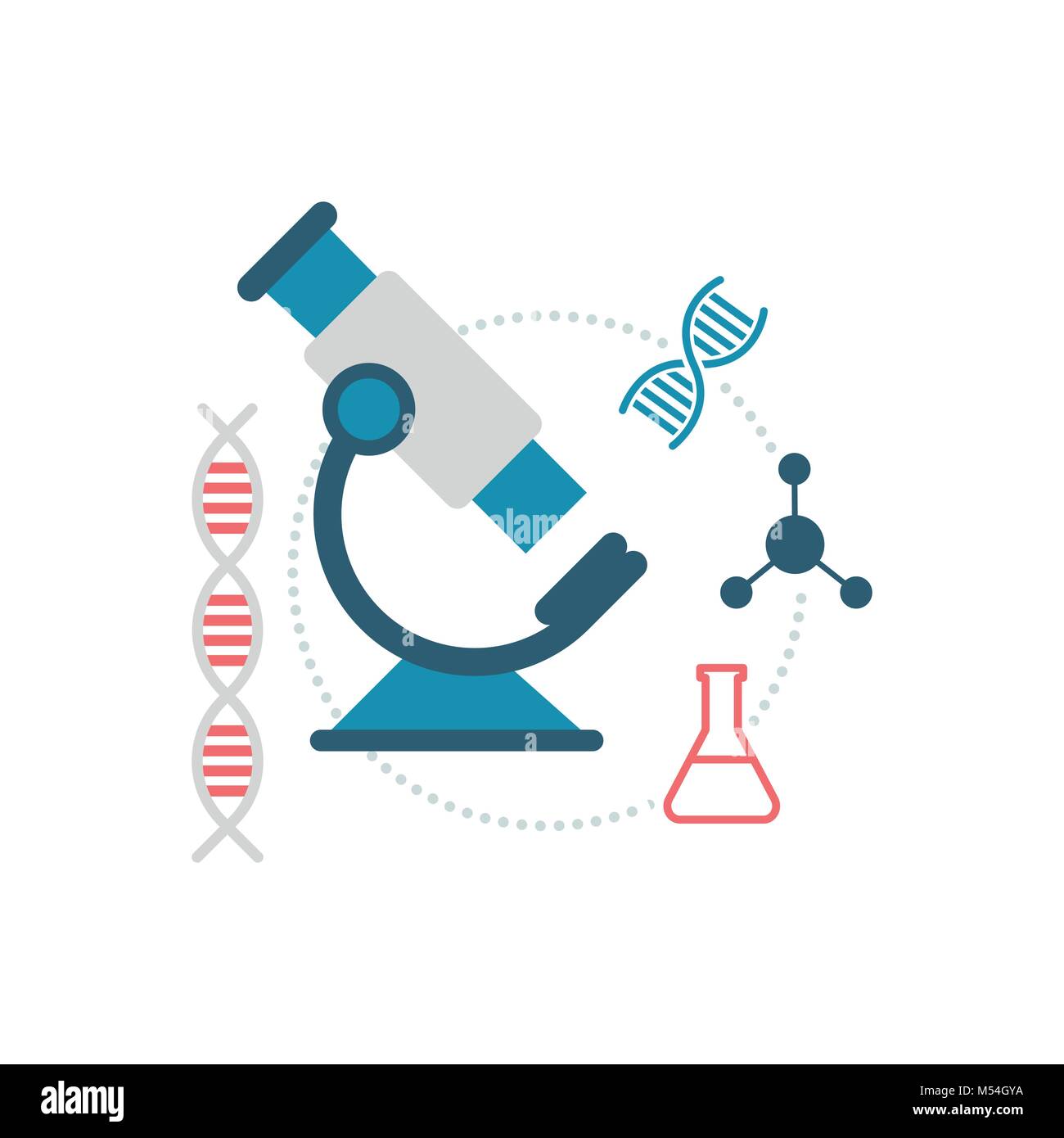 Microscope et icônes médicale : la science et la recherche médicale concept Illustration de Vecteur