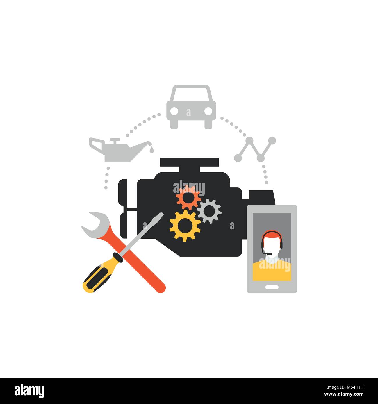 L'entretien et la réparation automobile, l'automobile et l'assistance routière concept Illustration de Vecteur