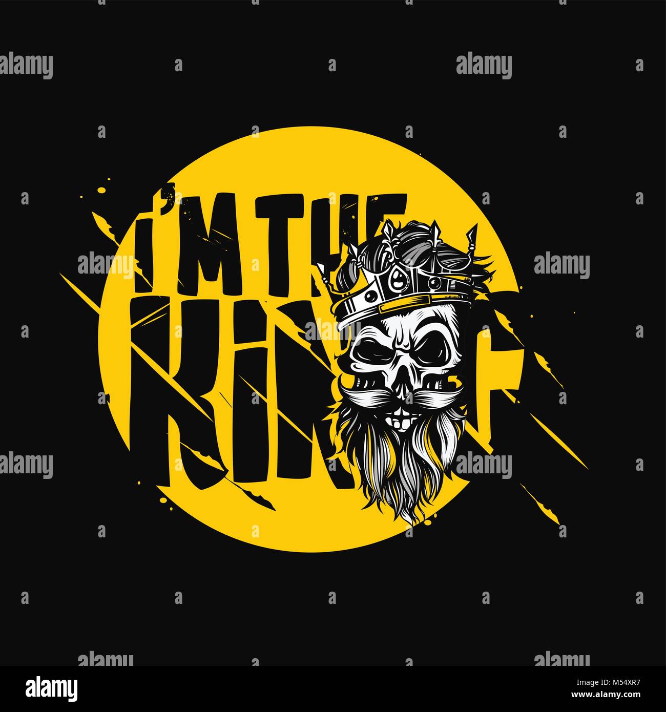 Hipster avec crâne dessiné à la main, couronne roi vector illustration. Illustration de Vecteur