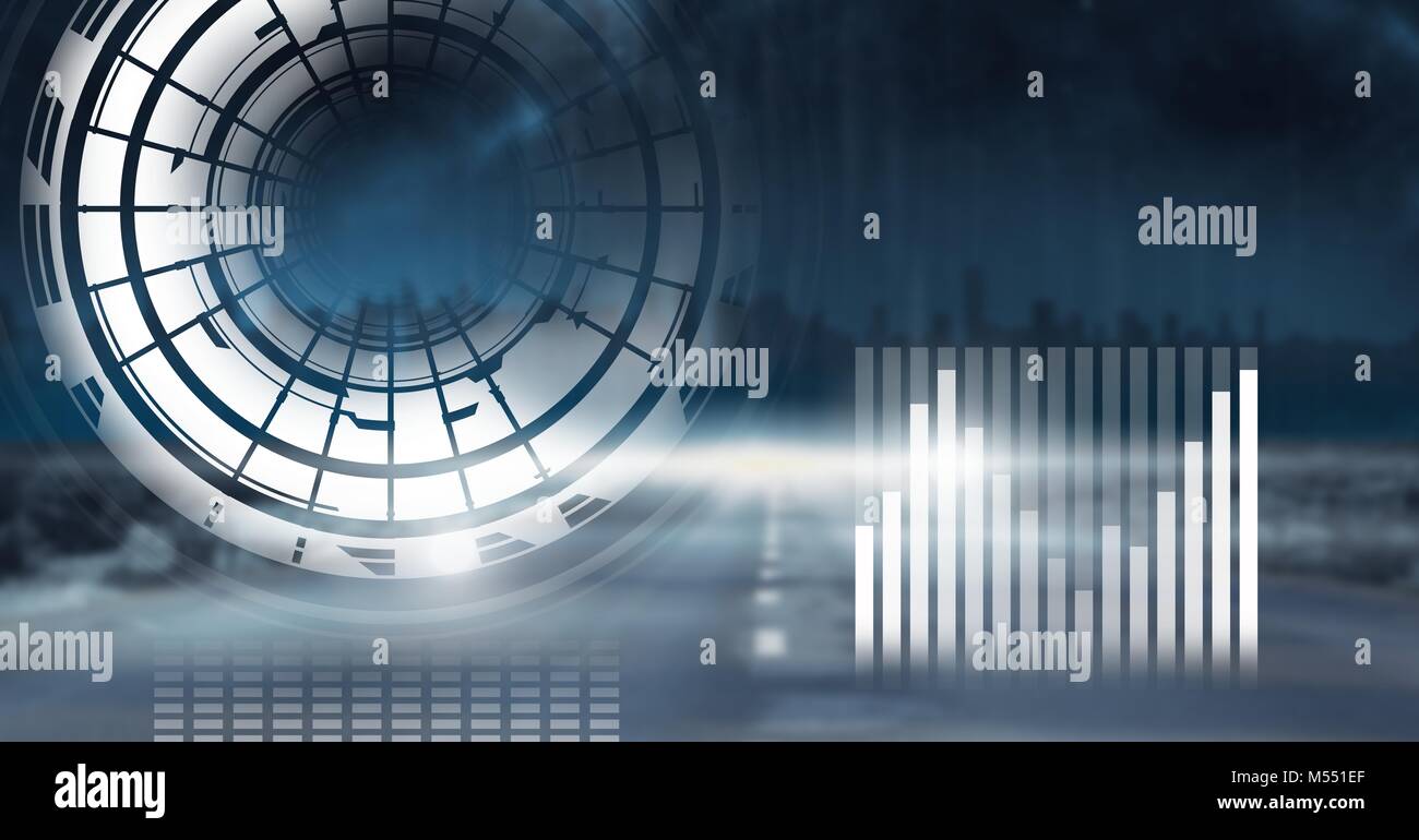 Tableaux statistiques et dark city background Banque D'Images