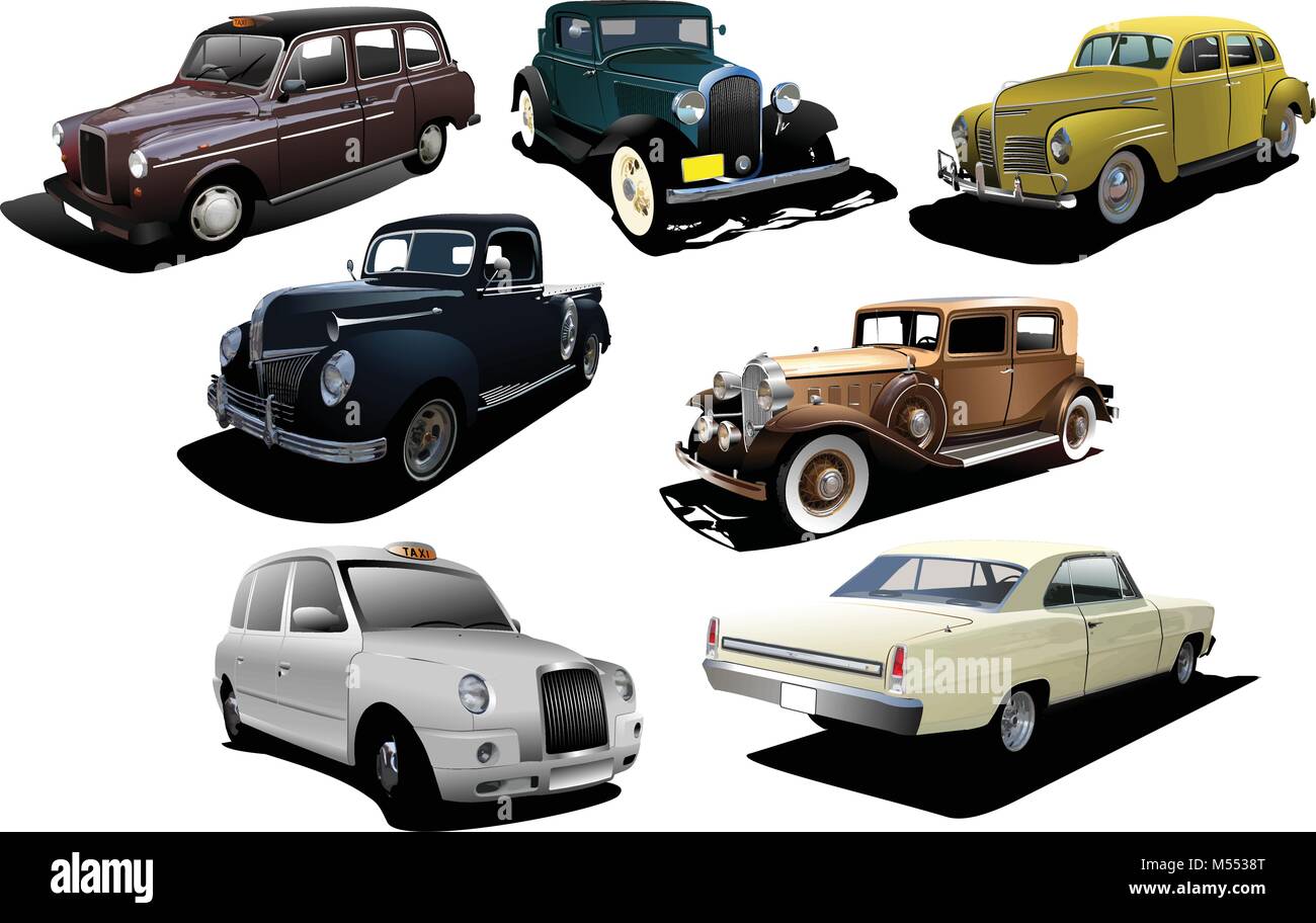 Sept vieux rareté des voitures. Vector illustration Illustration de Vecteur