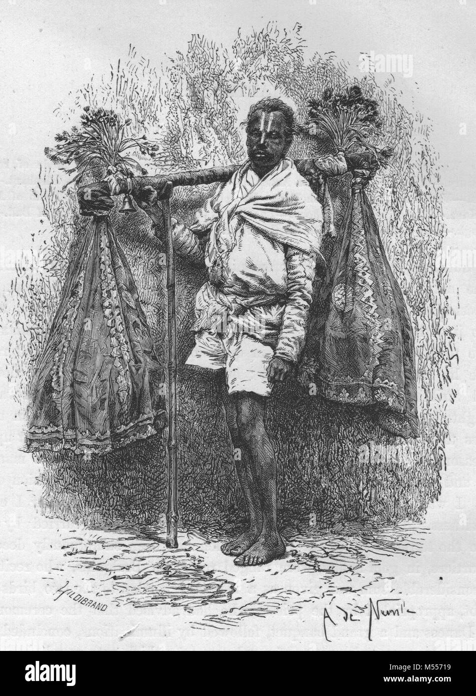 L'Inde. Fakir Transporteur de dément à Vadodara, gravure antique 1878 Banque D'Images