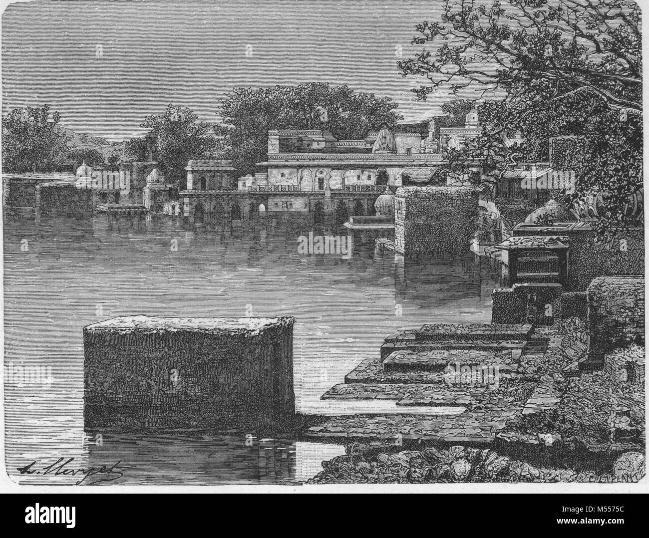 L'Inde. Le Lac Sacré de Pushkar, antique print, 1878 Banque D'Images
