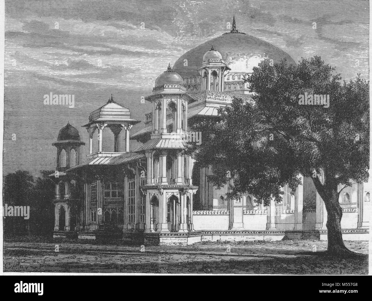 L'Inde. Le Mausolée de Mohammed Ghose, Gwalior, gravure antique 1878 Banque D'Images