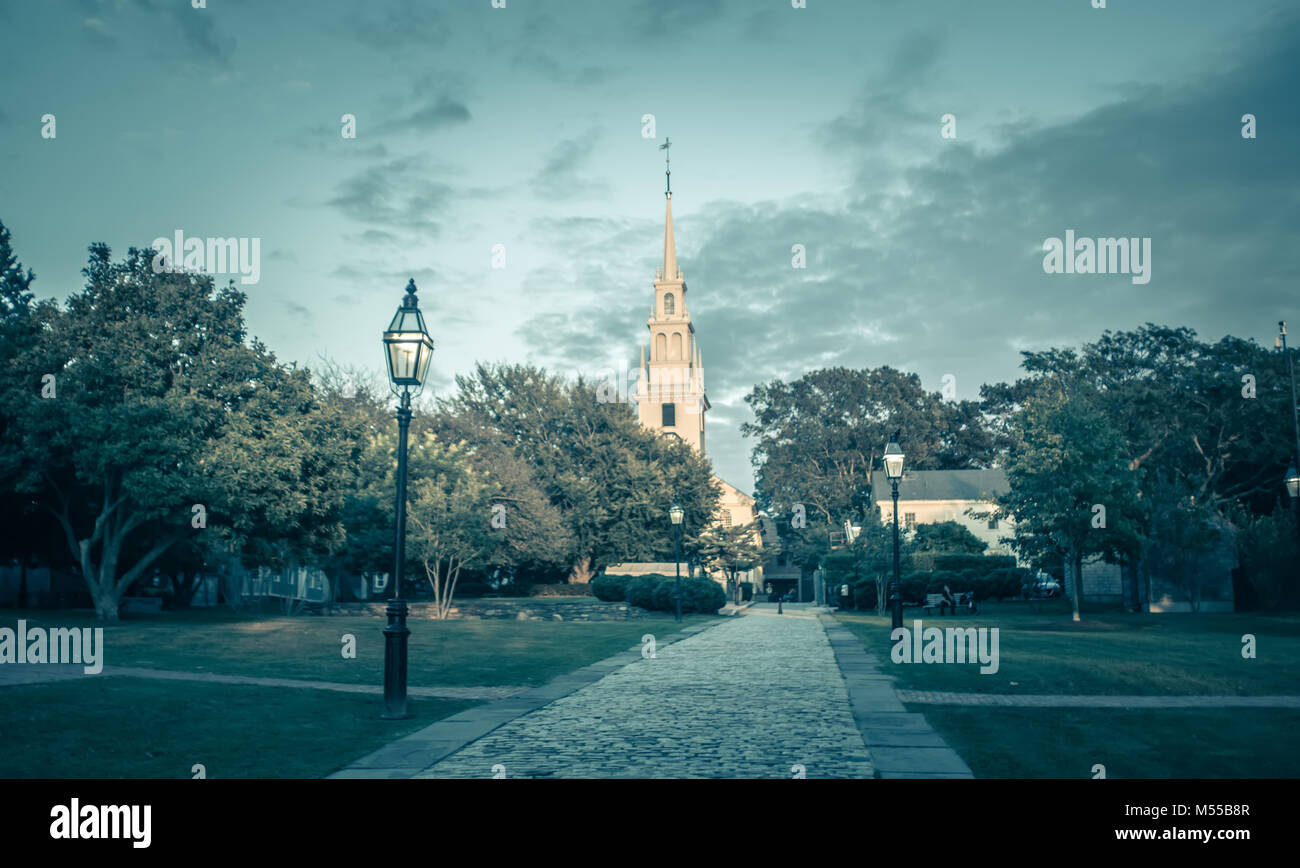 Newport Rhode island les rues de la ville le soir Banque D'Images