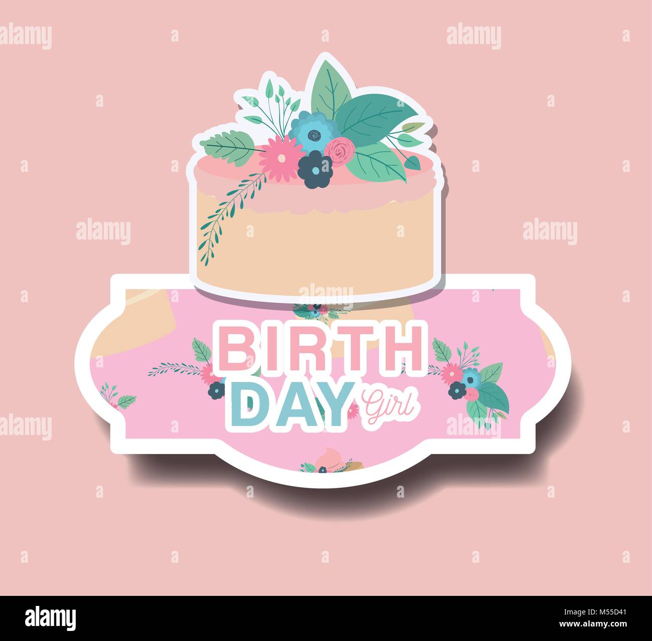 Joyeux Anniversaire Carte Avec Decoration Florale Et Des Gateaux Image Vectorielle Stock Alamy
