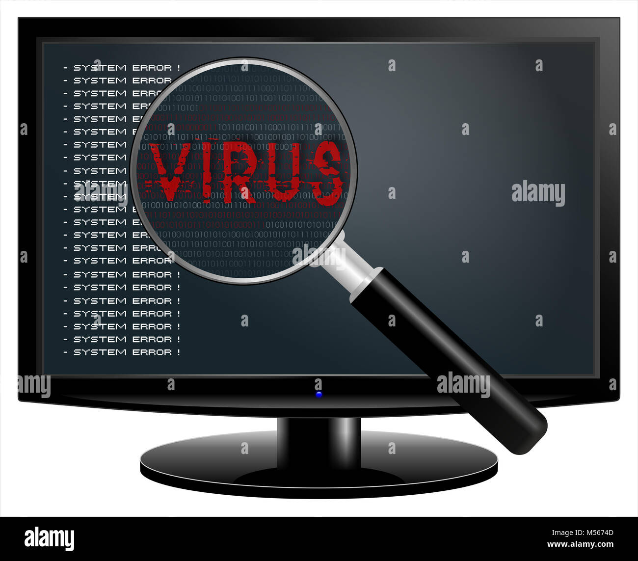 Suivi des virus avec la loupe sur l'écran LCD Banque D'Images