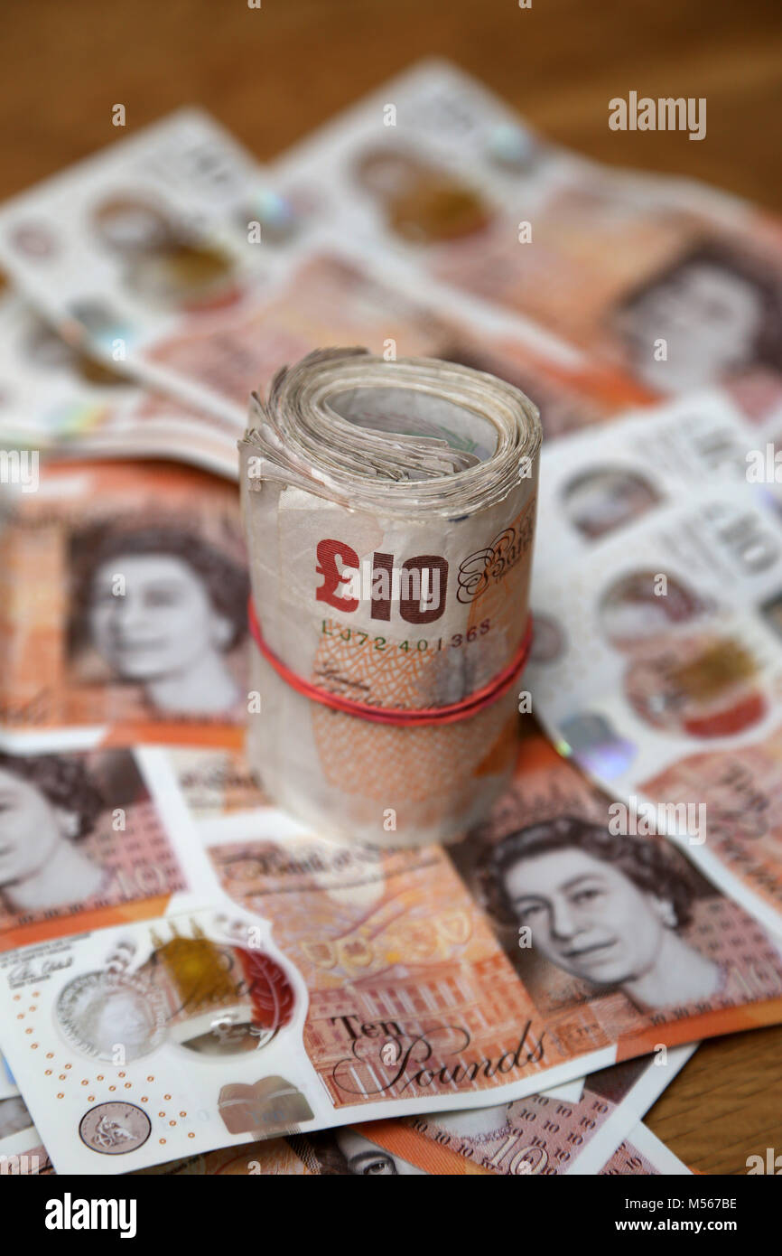 Banque d'Angleterre, y compris les notes vieux papier €10 note, papier £20 £10 note, en plastique et en plastique €5 note note.L'ancien billet de 10 € papier est disc Banque D'Images