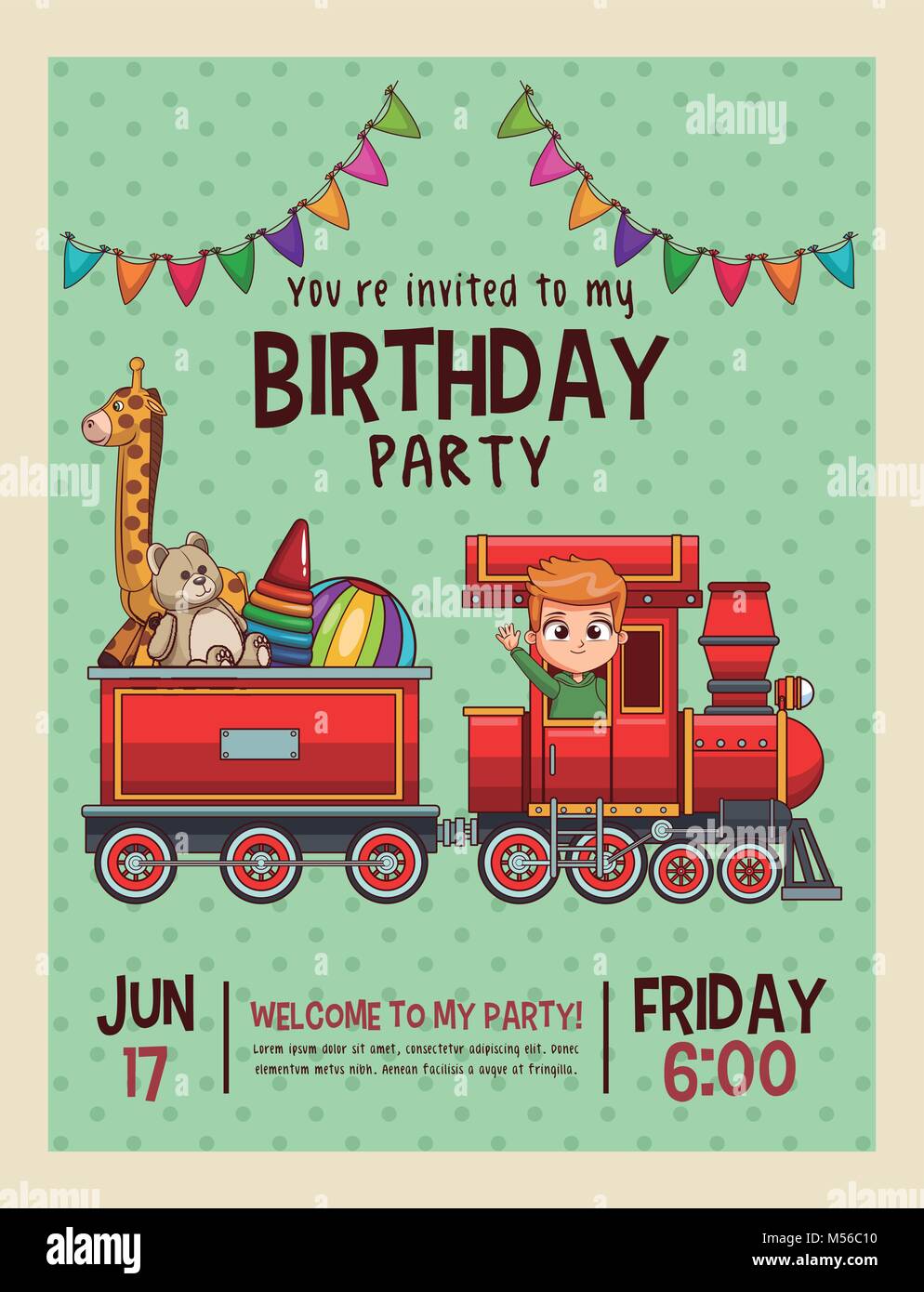 Joyeux anniversaire invitation carte bleu Illustration de Vecteur