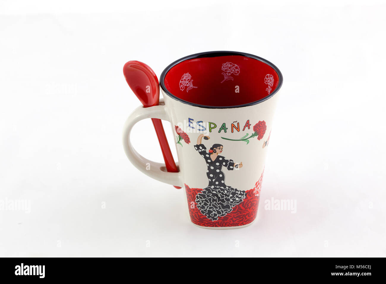 MADRID, ESPAGNE, LE 10 AOÛT 2016 - Coupe du café espagnol et petite cuillère, de souvenirs pour les touristes. Banque D'Images