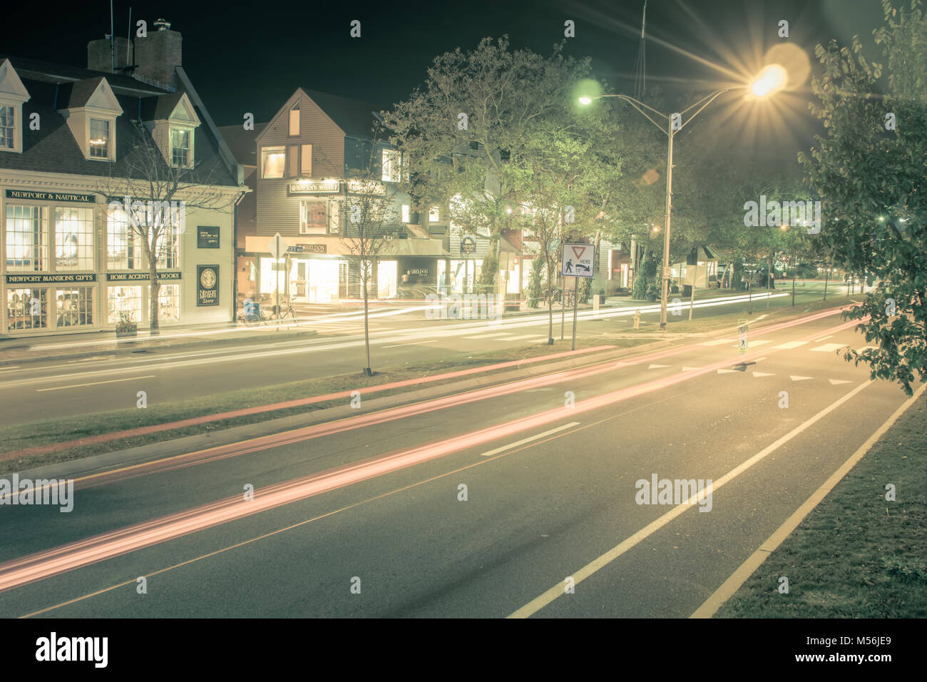 Newport Rhode island les rues de la ville le soir Banque D'Images