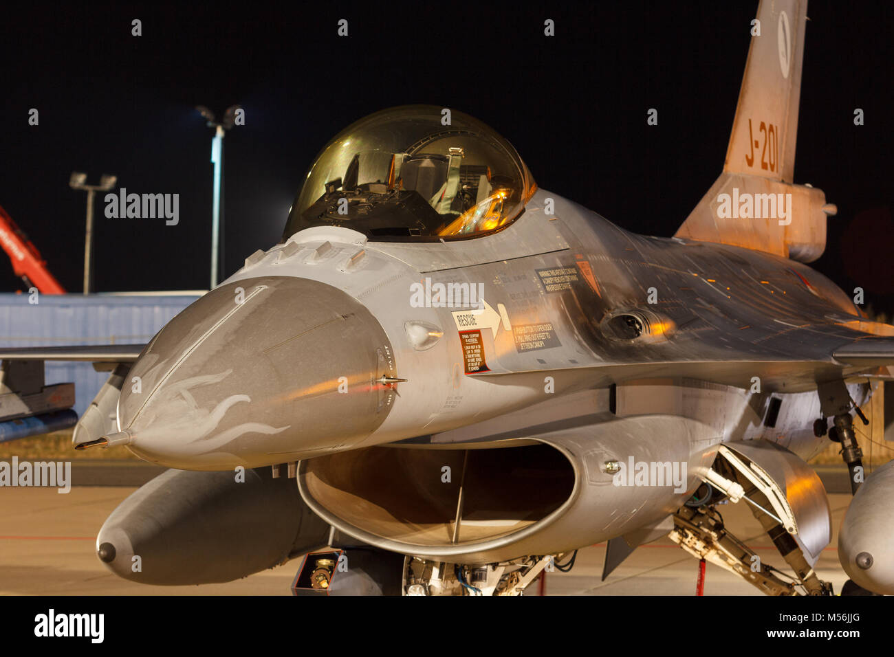 Leeuwarden 6 fév 2018 : vol de nuit de l'exercice. F-16 Fighting Falcon. Banque D'Images