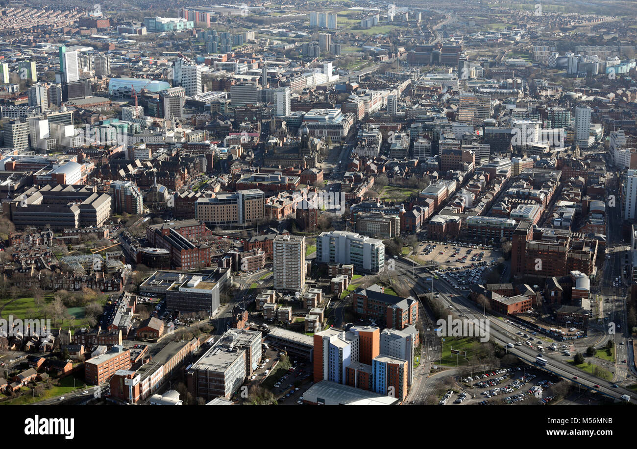 Vue aérienne de la ville de centre-ville de Leeds, West Yorkshire, Royaume-Uni Banque D'Images