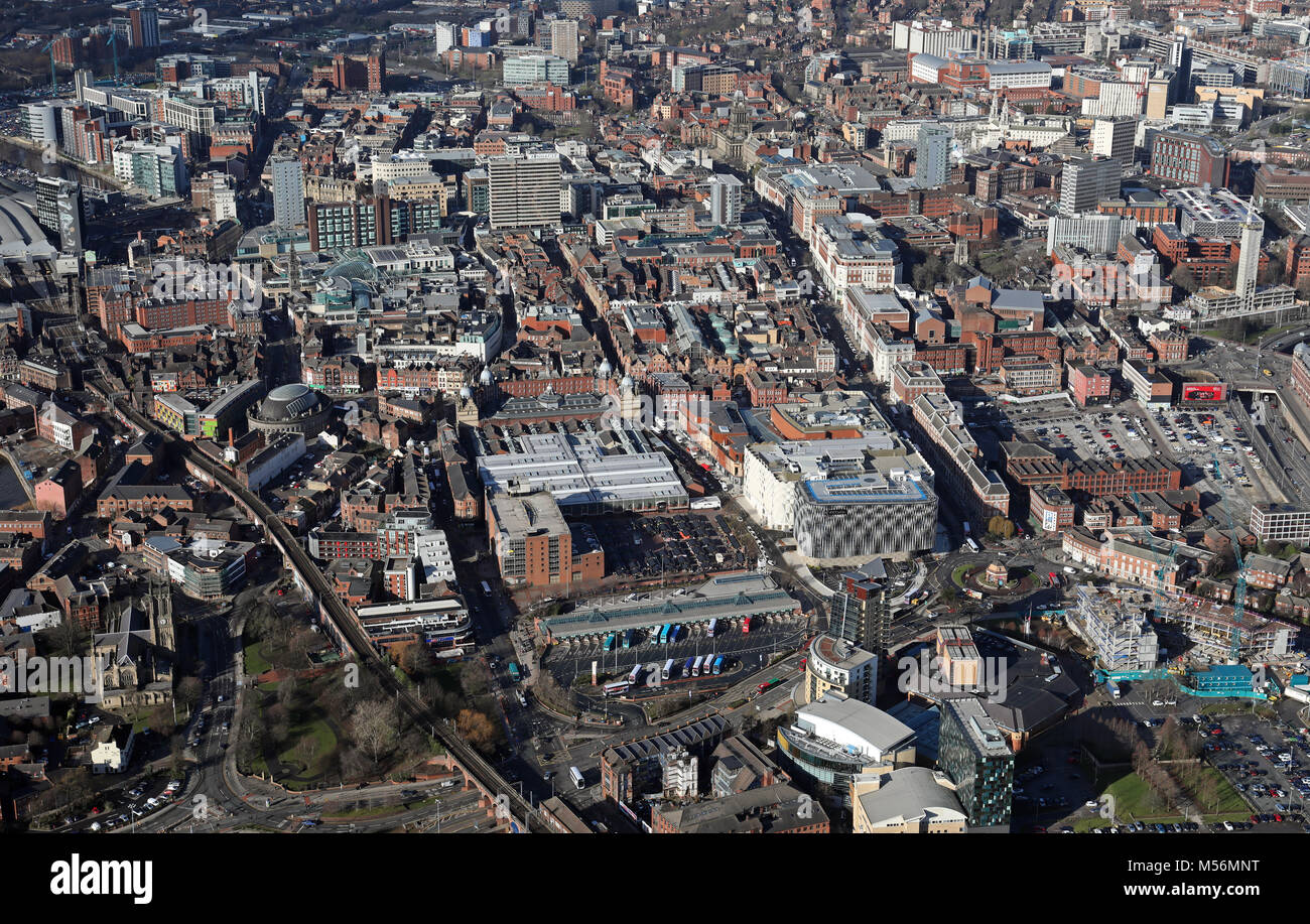 Vue aérienne de la ville de centre-ville de Leeds, West Yorkshire, Royaume-Uni Banque D'Images