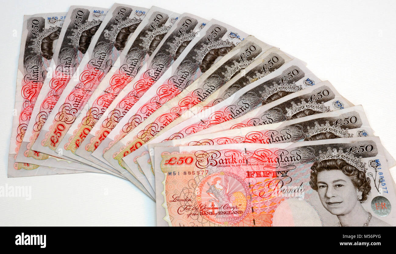 Royaume-uni British Cinquante billets de banque de 50 livres Banque D'Images