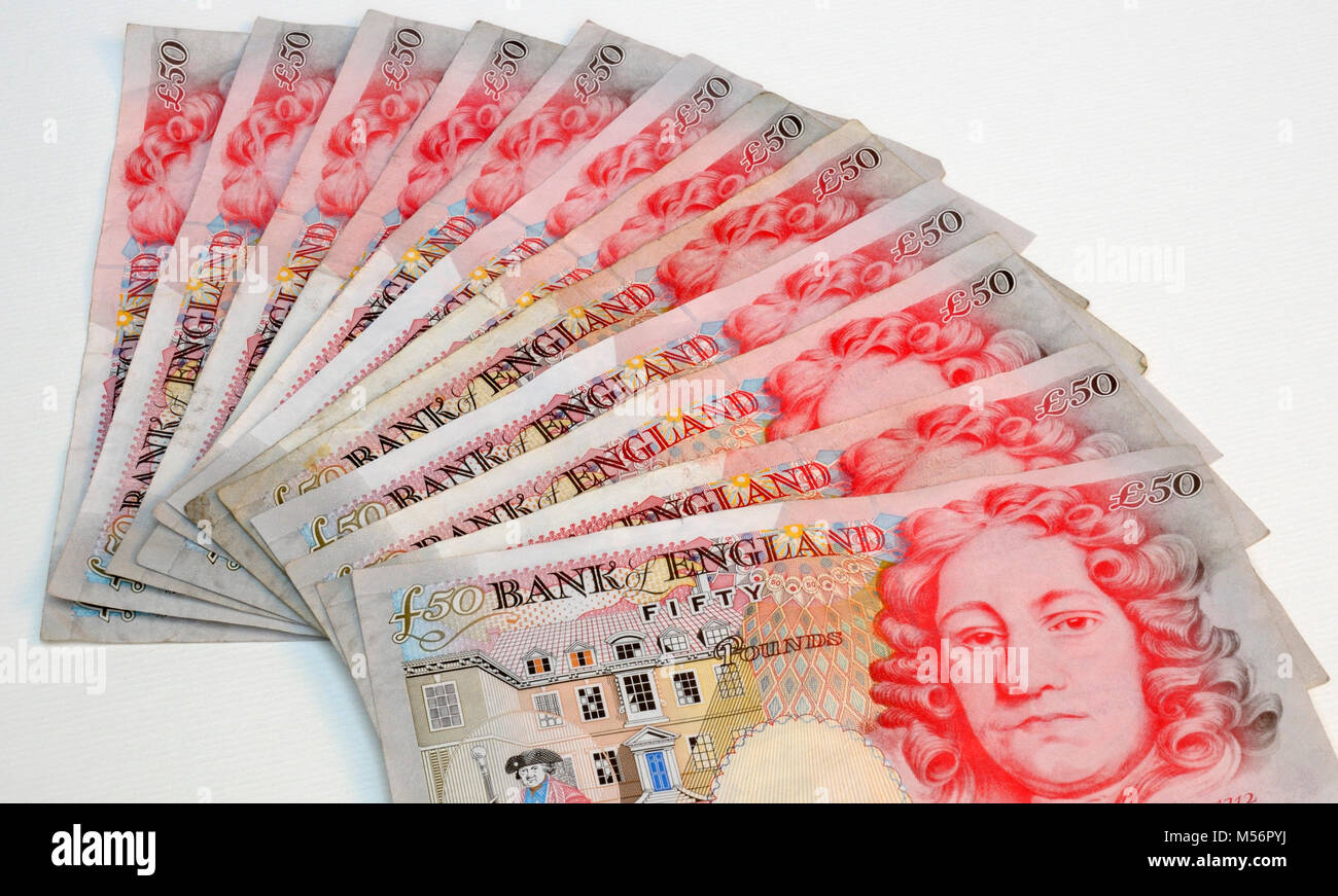 Royaume-uni British Cinquante billets de banque de 50 livres Banque D'Images