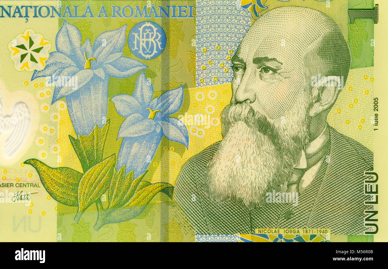 Roumanie Un 1 Leu Bank Note Banque D'Images