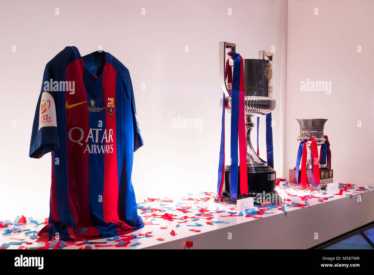 Barcelone, Espagne - 12 janvier 2018 : Le musée de trophées des coupelles et des bourses de l'équipe de FC Barcelone dans le Camp Nou. Banque D'Images