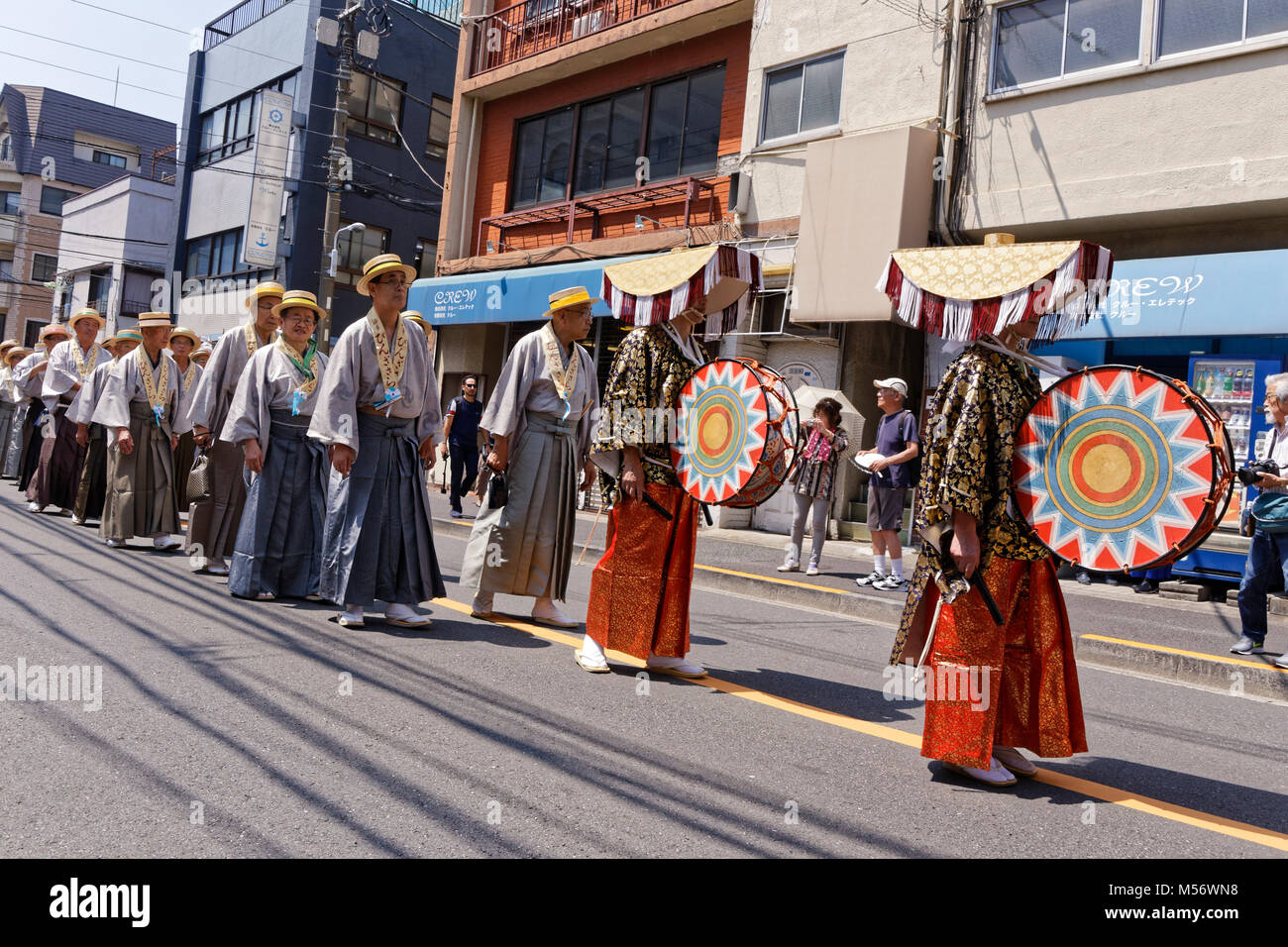 Le Daigyoretsu pendant la Sanja Matsuri festival, Tokyo, Japon. Banque D'Images