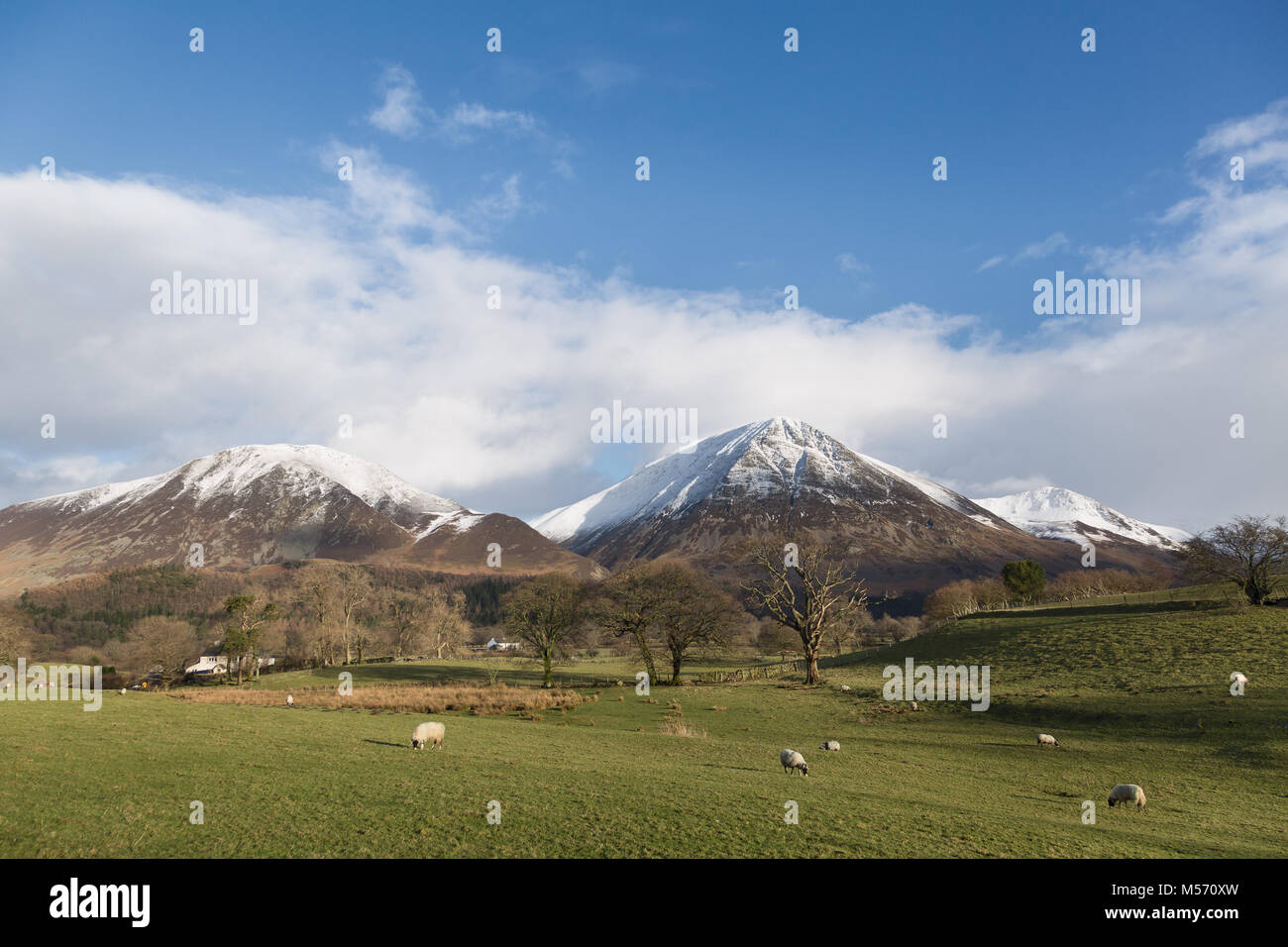 Le Lake District, Cumbria, en hiver avec la neige sur les sommets - Hopegill Whiteless Grasmoor, Tête et Pike Banque D'Images