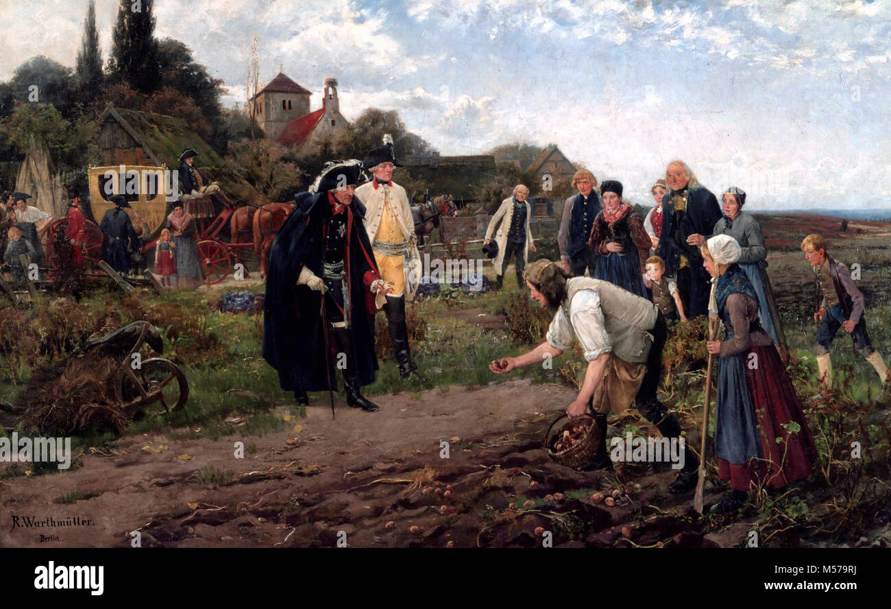 Frédéric le Grand de Prusse examine la récolte de pommes de terre - Robert Muller, 1886 Banque D'Images